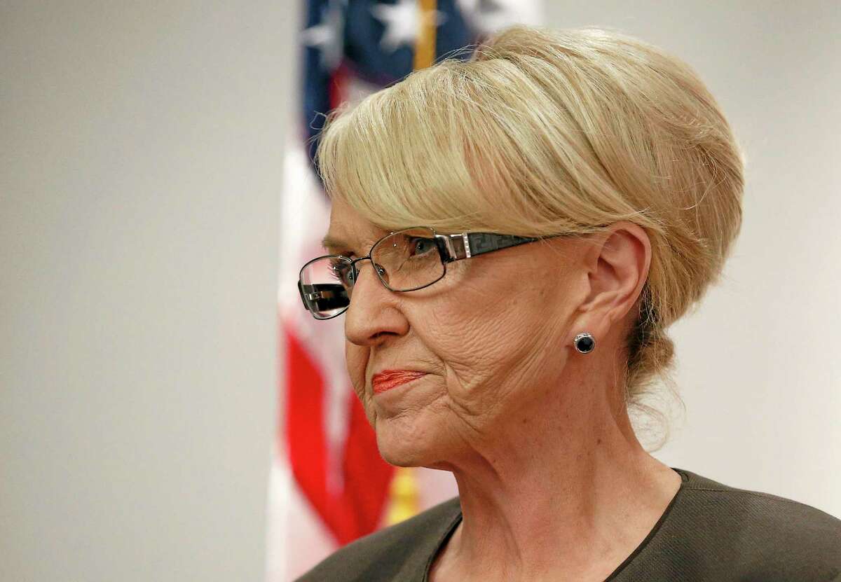 FILE-- In this Feb. 26, 2014, file photo, Arizona Gov. Jan Brewer appears at a press conference at the Arizona Capitol in Phoenix. A federal appeals court ruled Tuesday that Arizona's regulations restricting abortion drugs appear to be an unconstitutional ìundue burden on a womanís right to abortionî and kept in place its injunction on them. (AP Photo/Ross D. Franklin, file)