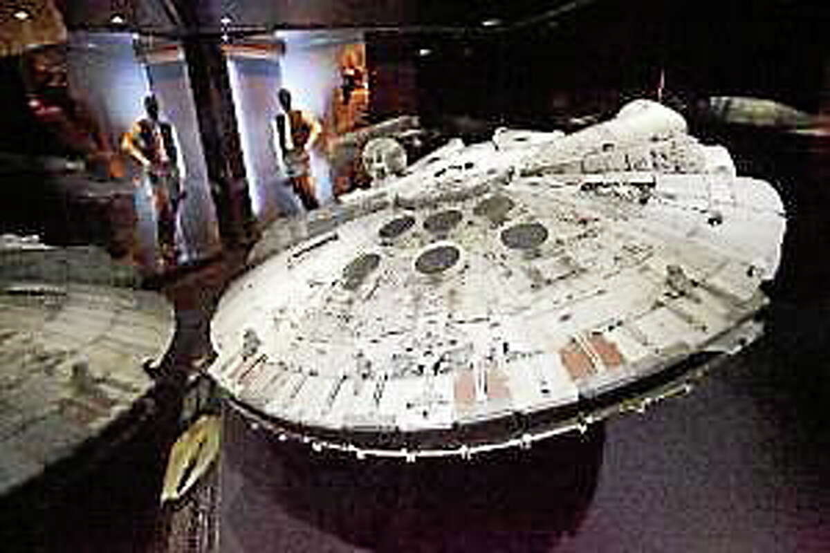 A model of the Millennium Falcon is one of the displays in “Star Wars: Where Science Meets Imagination,” at the Tech Museum of Innovation in downtown San Jose on Oct. 15, 2013.