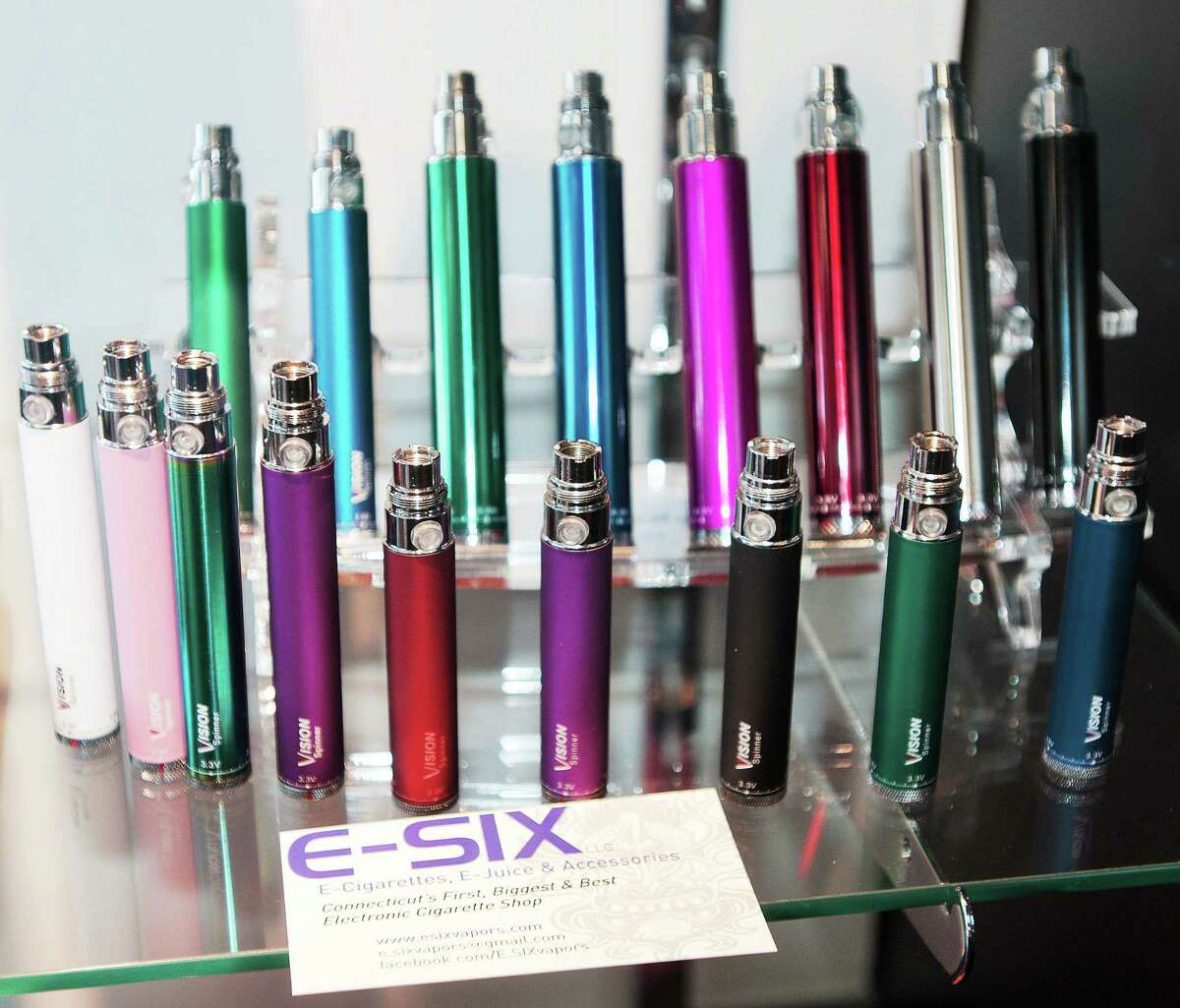 A popular product at E-Six, electronic cigarette retailer in Branford, “Vision Spinners.”