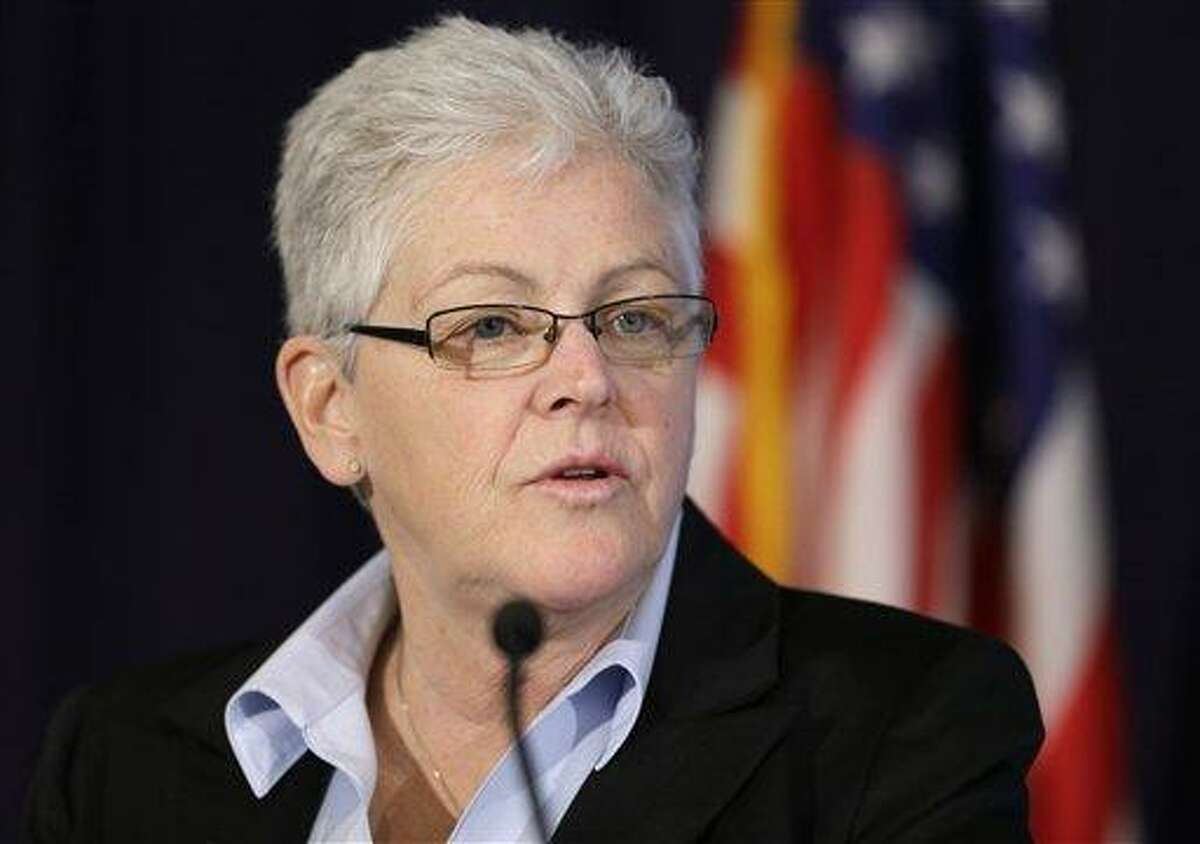 FILE - In this Feb. 21, 2013, file photo, Gina McCarthy speaks at a climate workshop sponsored by The Climate Center at Georgetown University in Washington. The Senate on Thursday, July 18, 2013, approved McCarthy to head the Environmental Protection Agency. (AP Photo/Alex Brandon, File)