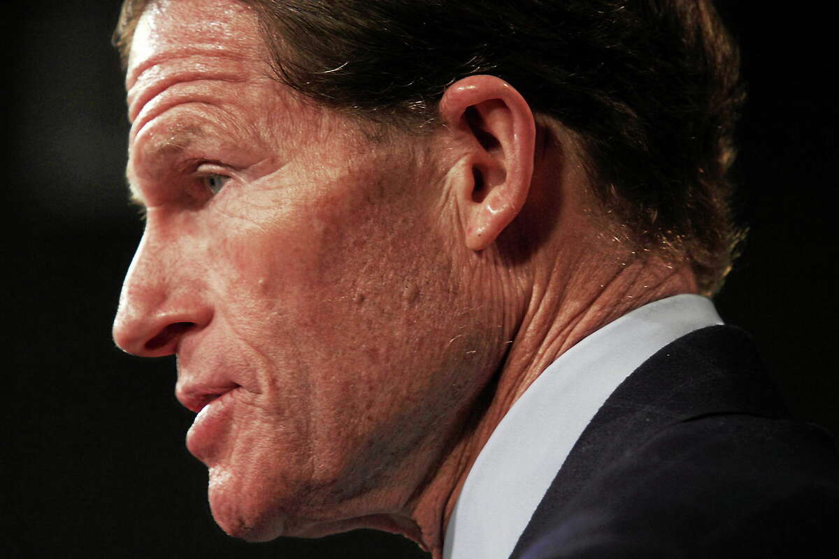 Sen. Richard Blumenthal, D-Conn., speaks during a news conference on Capitol Hill on April 8, 2014 to discuss the Paycheck Fairness Act.