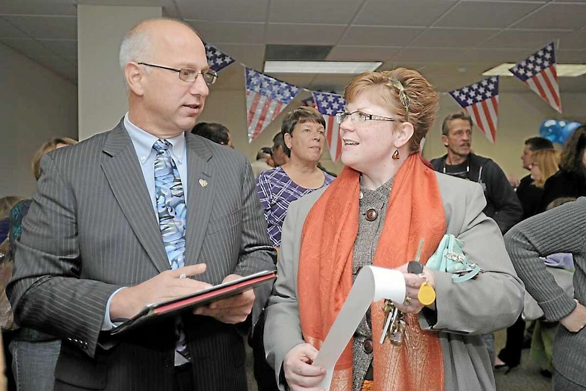 Clark Chapin getting the results in November 2012 in New Milford with Marla Scribner.