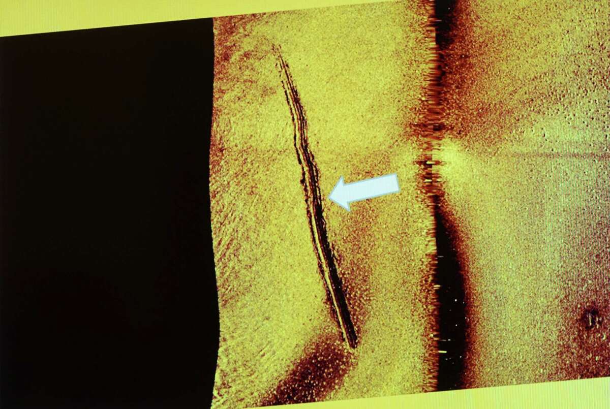 A photo of a sonar image made available by the Swedish military which they say shows sub-sea tracks left behind by a mini-submarine. Supreme Commander Sverker Goranson said Friday Nov. 14, 2014 the Swedish military has "clear evidence" that a small submarine did illegally enter Swedish waters last month, sparking a week-long hunt in Stockholm's archipelago. (AP Photo/Swedish Armed Forces)