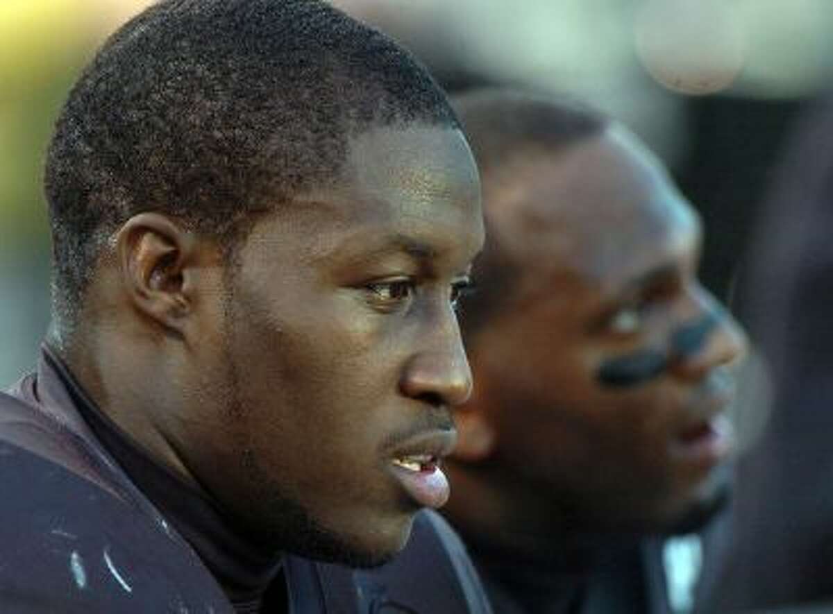 The Oakland Raiders linebacker Thomas Howard sits on the bench in the fourth quarter against the Kansas City Chiefs at the Oakland Coliseum in Oakland, Calif. on Sunday, November 30, 2008.