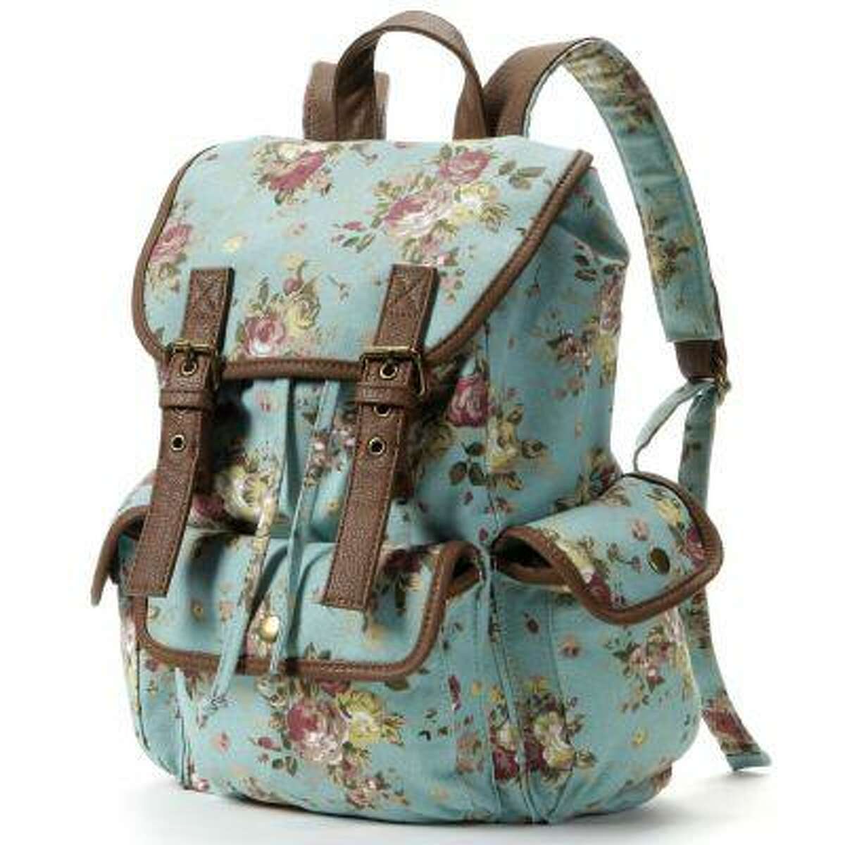 This publicity photo provided by Kohl's Department Stores, Inc. shows a backpack with a floral motif. Backpacks are a fashionable and functional way for students to express their personality and show off their style," said Sofia Wacksman, Kohl's VP for Trend. Girls would love the cute colored leopard, boho floral, and fun graphic hearts, and plaids, moustaches, leaf prints and skulls round out the range available this season (www.kohls.com). (AP Photo/Kohl's Department Stores, Inc.)