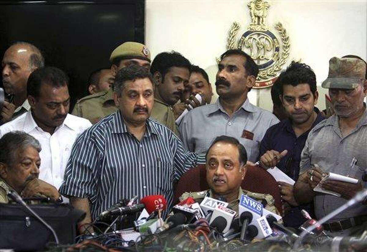 Delhi Police Commissioner Neeraj Kumar speaks during a press conference in New Delhi, India, Monday, April, 22, 2013. A second suspect was arrested Monday in the rape of a 5-year-old girl who New Delhi police said was left for dead in a locked room, a case that has brought a new wave of protests against how Indian authorities handle sex crimes. (AP Photo/Tsering Topgyal)
