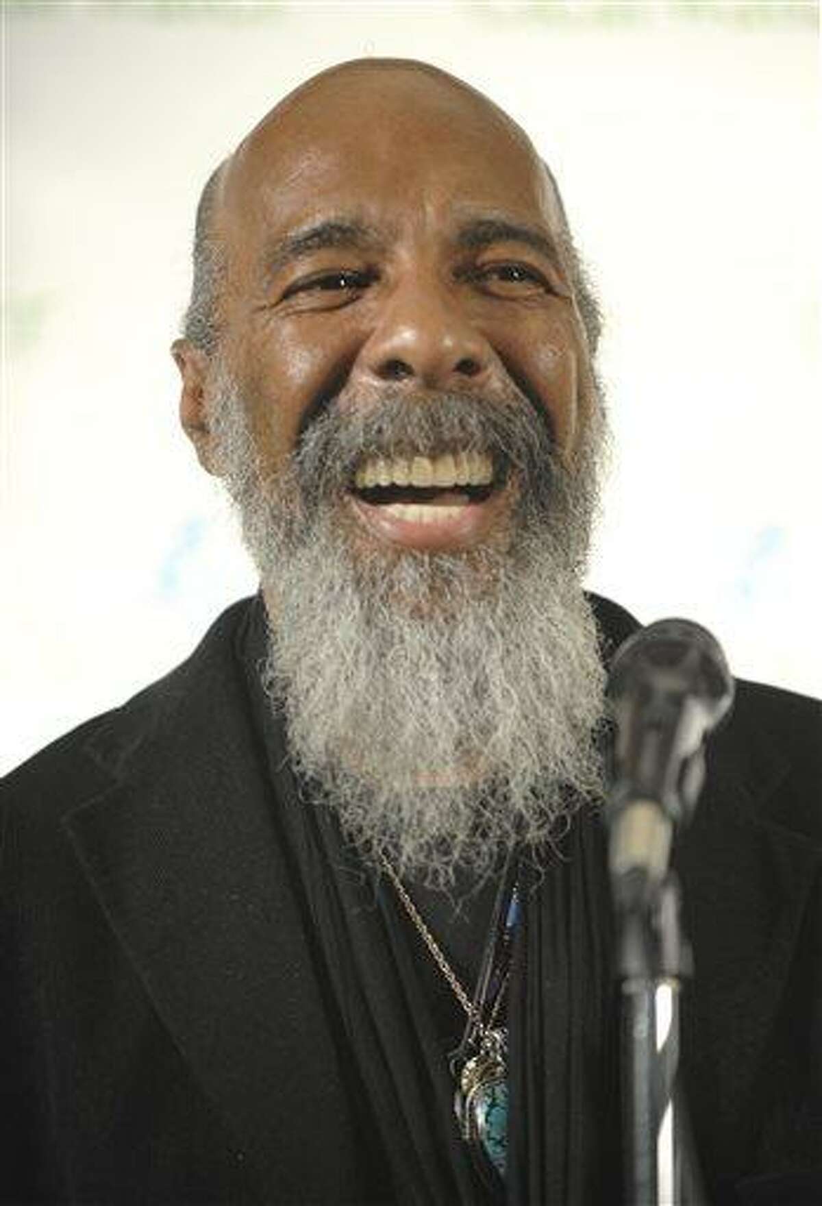 FILE - In this May 3, 2009 file photo, singer Richie Havens makes an appearance in the press room at the Clearwater Concert celebrating Pete Seeger's 90th birthday at Madison Square Garden, in New York. Havens, who sang and strummed for a sea of people at Woodstock, has died at 72. His family says in a statement that Havens died Monday, April 22, 2013, of a heart attack. (AP Photo/Peter Kramer, File)