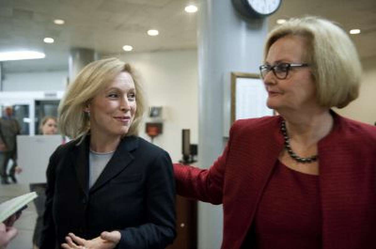 Sen. Kristen Gillibrand, D-NY., and Sen. Claire McCaskill, D-Mo., arrive at the U.S. Capitol. The two have dueling proposals for sexual assaults in the military.