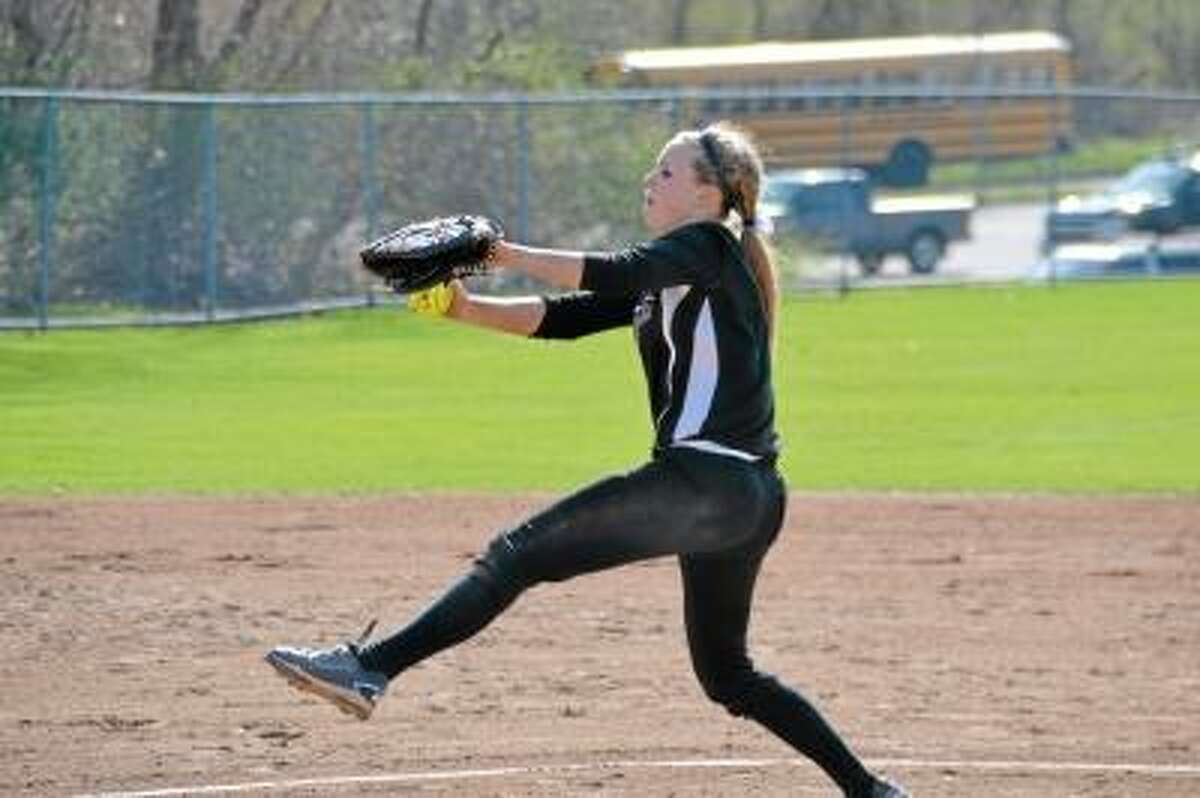 Pete Paguaga/Register Citizen Junior, Abby Hurlbert threw a complete game, striking out 10 batters in her teams 11-6 win against Wamogo.