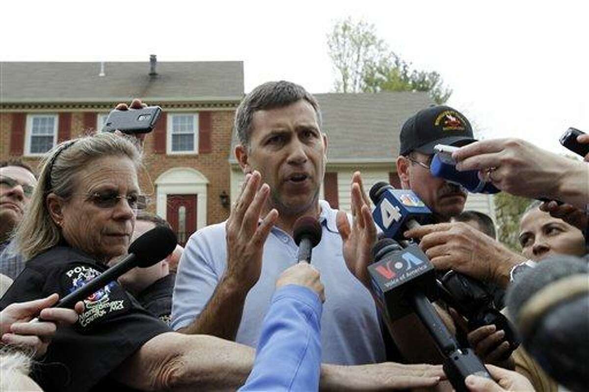Ruslan Tsarni, the uncle of the Boston Marathon bombing suspect, speaks with the media outside his home in Montgomery Village in Md. Friday, April, 19, 2013. Tsarni urged his nephew to turn himself in. (AP Photo/Jose Luis Magana)