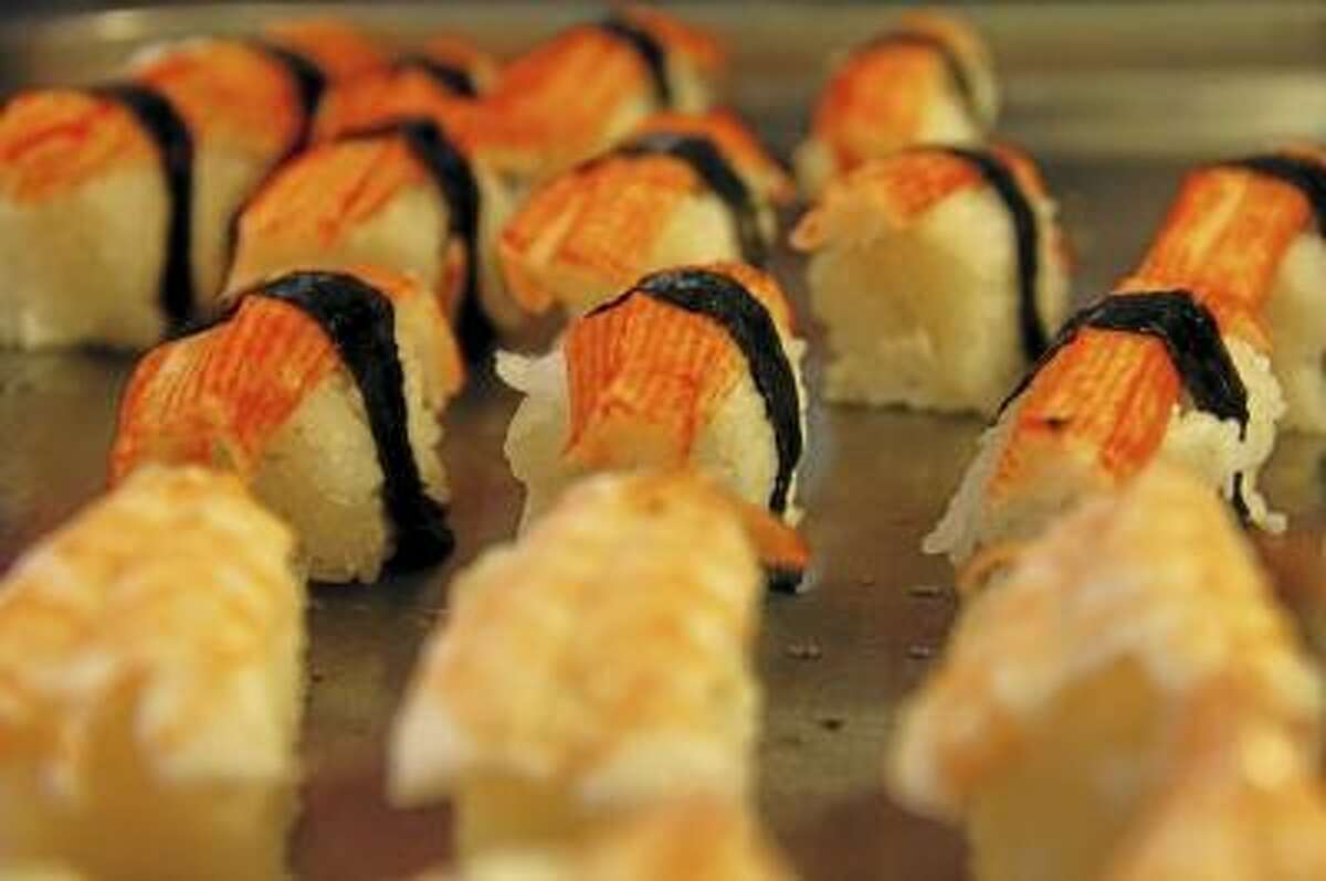Prepared sushi at the Hibachi & Grill Buffet in Torrington on Thursday, April 18, 2013. (ESTEBAN L. HERNANDEZ / REGISTER CITIZEN)