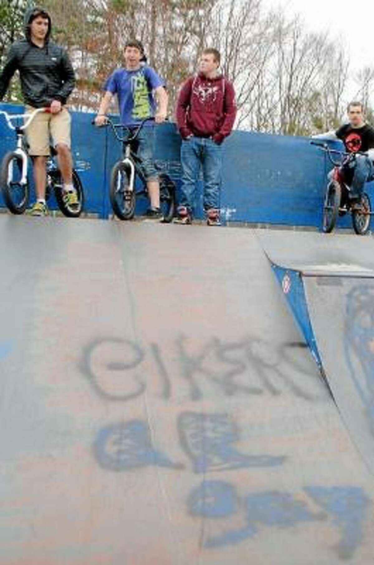 Jessica Glenza / Register Citizen -- Torrington skate park was marred with racist and homophobic graffiti, park users say on Tuesday.
