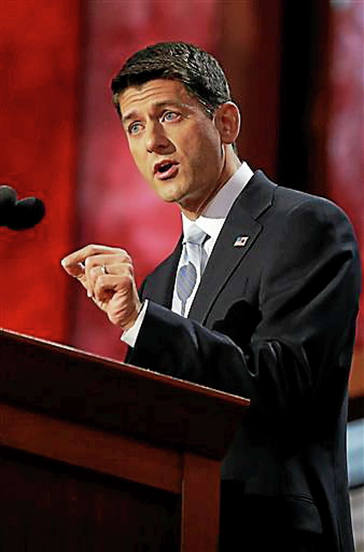 In this file photo, Republican vice presidential nominee, Rep. Paul Ryan, R-Wis., addresses the Republican National Convention in Tampa, Fla., in August of 2012.