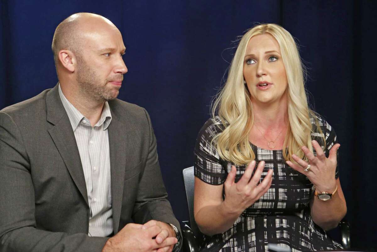 Aaron Edson and his wife Stephanie describe the experience of seeing a man trying to kidnap their five year-old daughter Lainey from their Sandy, Utah, home last week, during an interview in New York, Monday, Nov. 10, 2014.