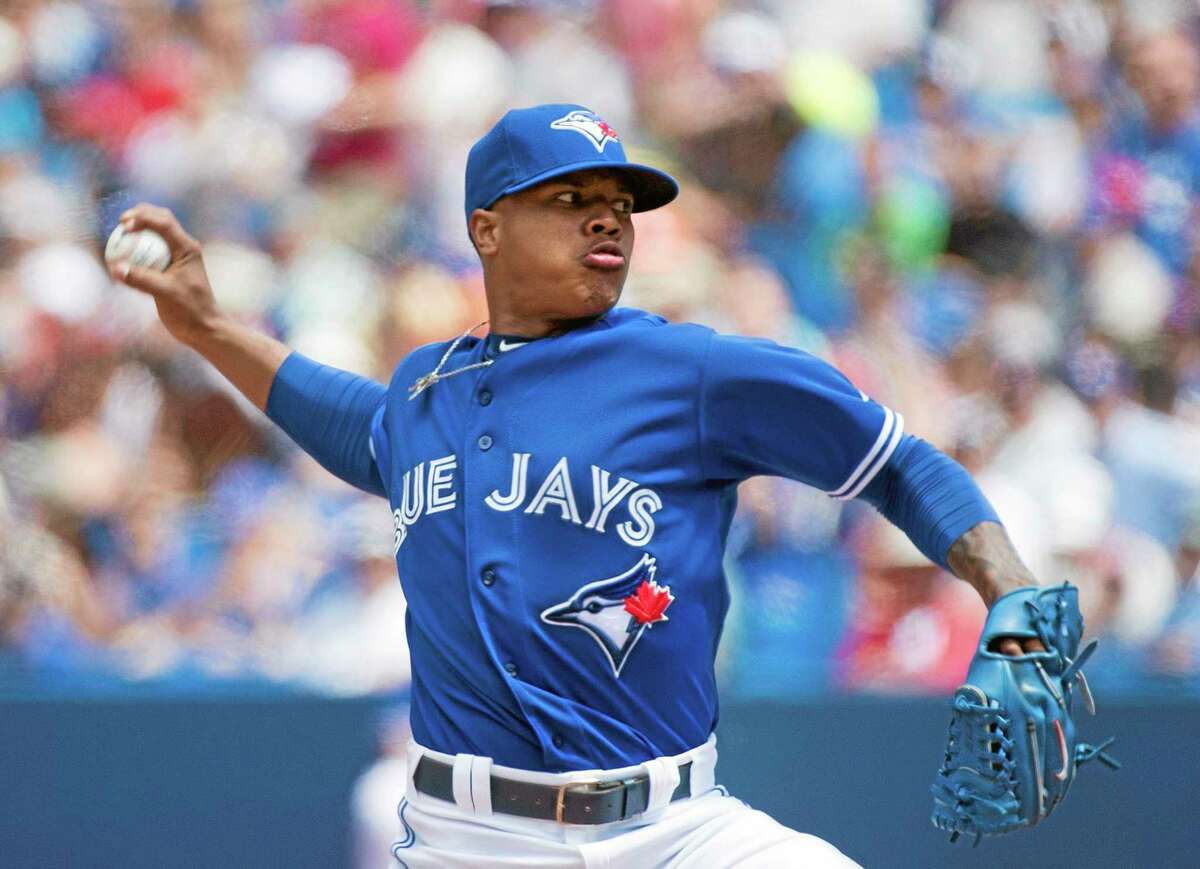 Blue Jays starter Marcus Stroman works against the Boston Red Sox during the first inning Thursday in Toronto.
