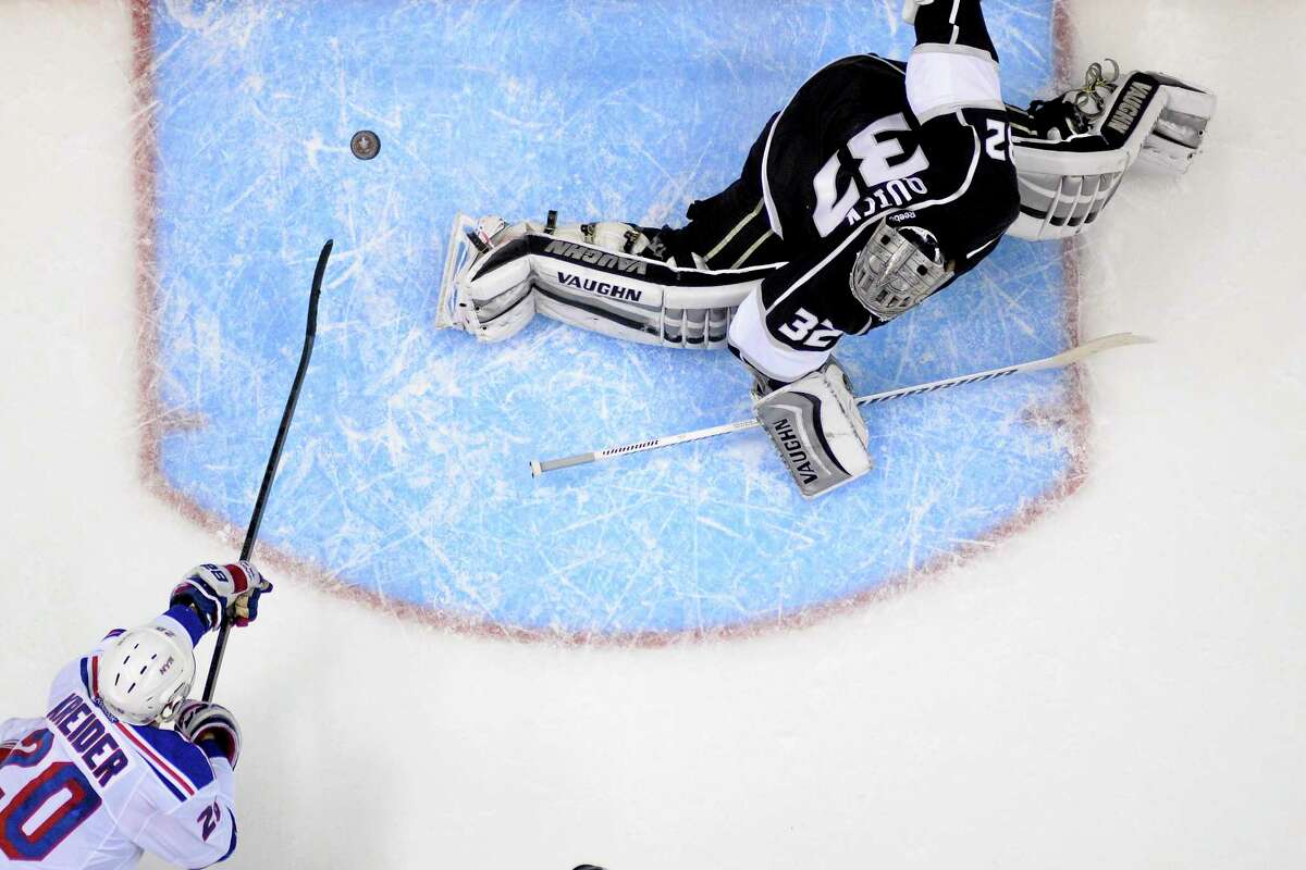 New York Rangers left wing Chris Kreider scores a goal as Los Angeles Kings goalie Jonathan Quick can’t reach it during the second period of Game 5 of the Stanley Cup finals last month in Los Angeles.