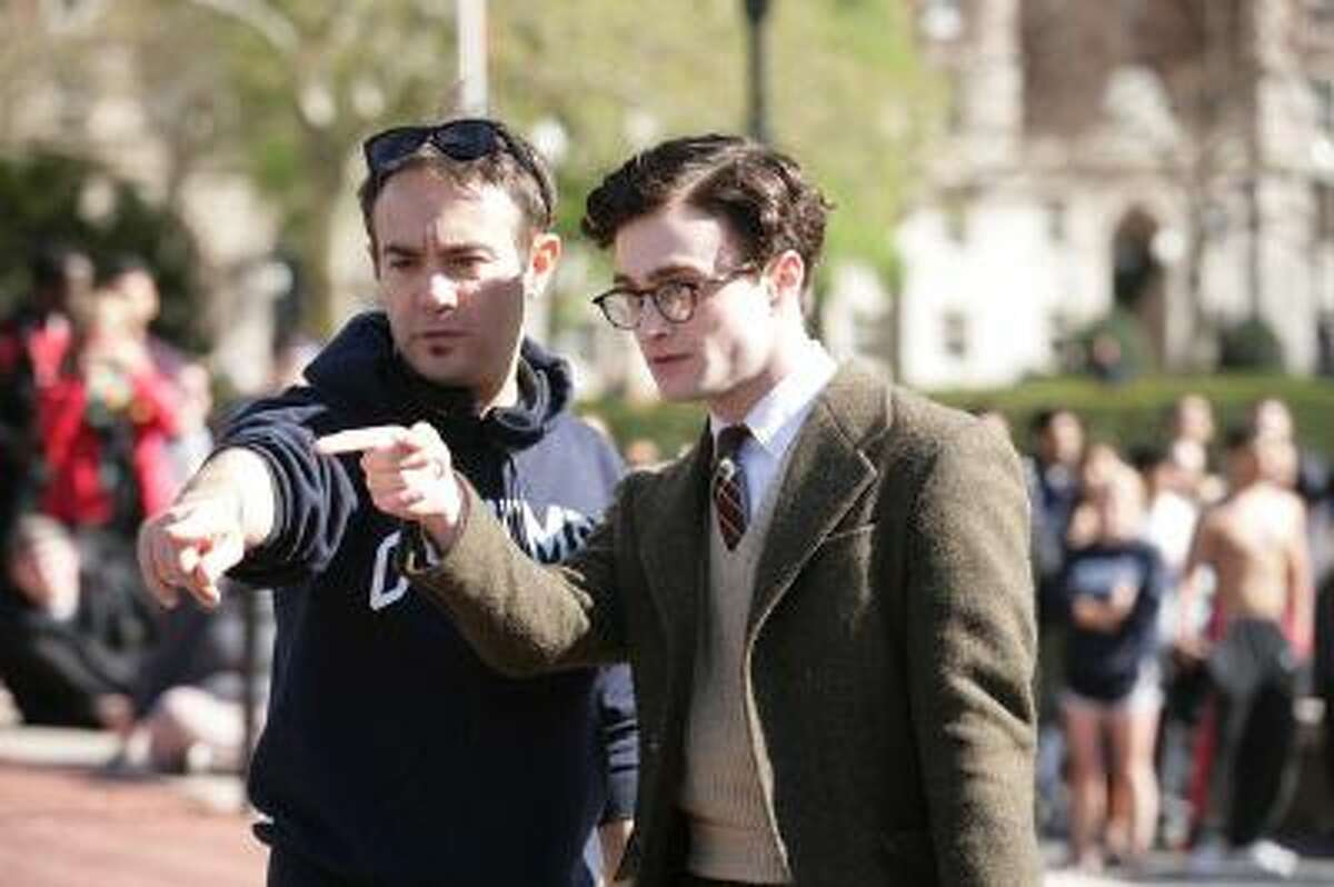 Daniel Radcliffe, right, with director John Krokidas on the set of "Kill Your Darlings," a movie focusing on poet Allen Ginsberg as a young man just discovering his possibilities in 1944.