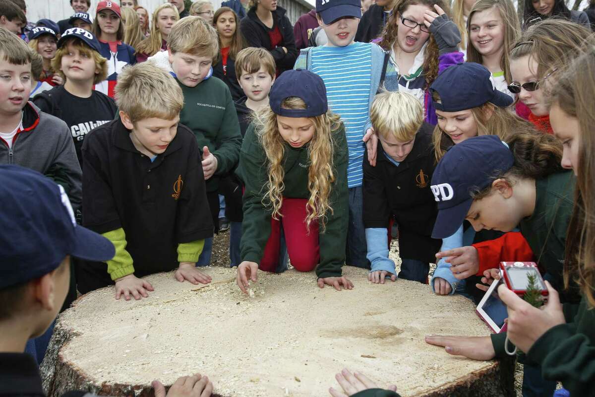 IMAGE DISTRIBUTED FOR TISHMAN SPEYER - Local students attend The 2014 Rockefeller Center Christmas tree cutting in Hemlock Township, Pa. on Wednesday, Nov. 5, 2014. (Photo by Mark Stehle/Invision for Tishman Speyer/AP Images)