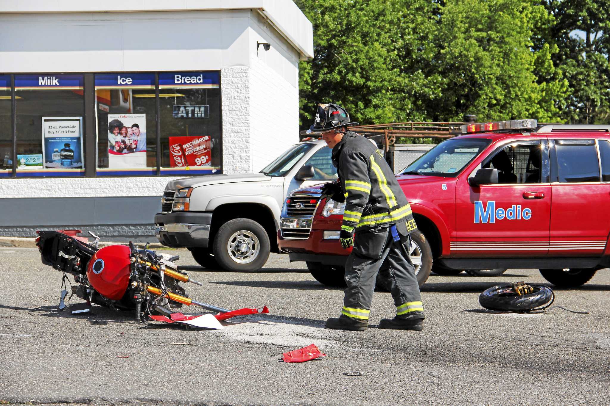 Motorcycle driver taken to hospital after crash with car in Torrington