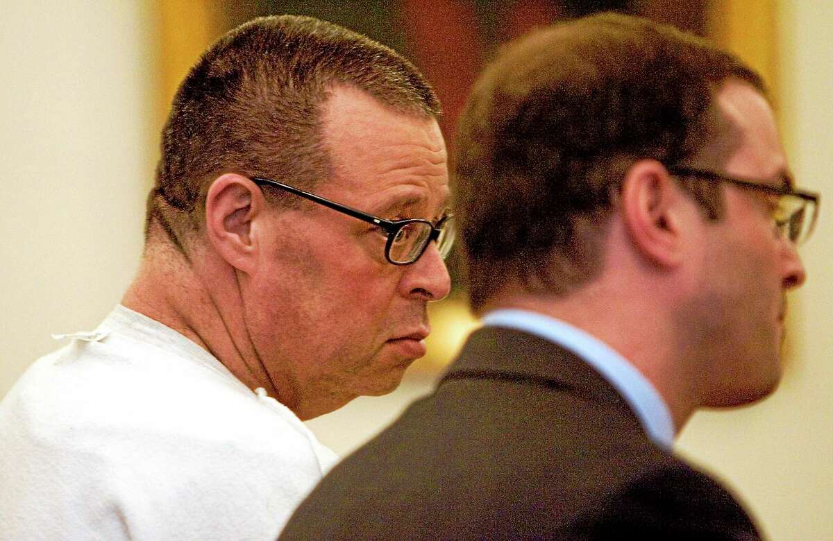 POOL PHOTO BY STEVEN VALENTI — REPUBLICAN-AMERICAN Henry Centrella appears in Litchfield Superior Court in April for his sentencing for stealing $2 million from Winsted.