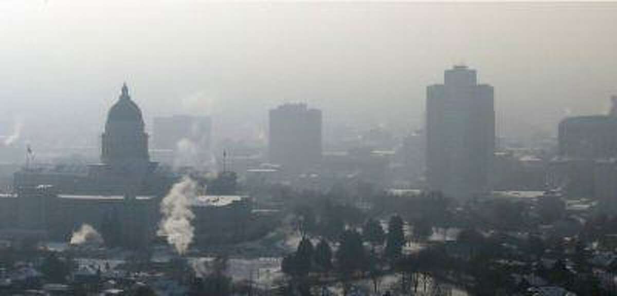 Smog hangs over downtown Salt Lake City in January.