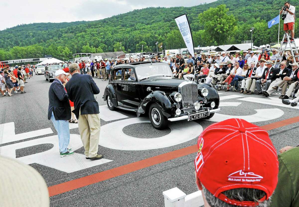 An award-winning classic Bentley is displayed at Lime Rock Park in Lakeville Sunday during the park’s Historic Festival weekend.