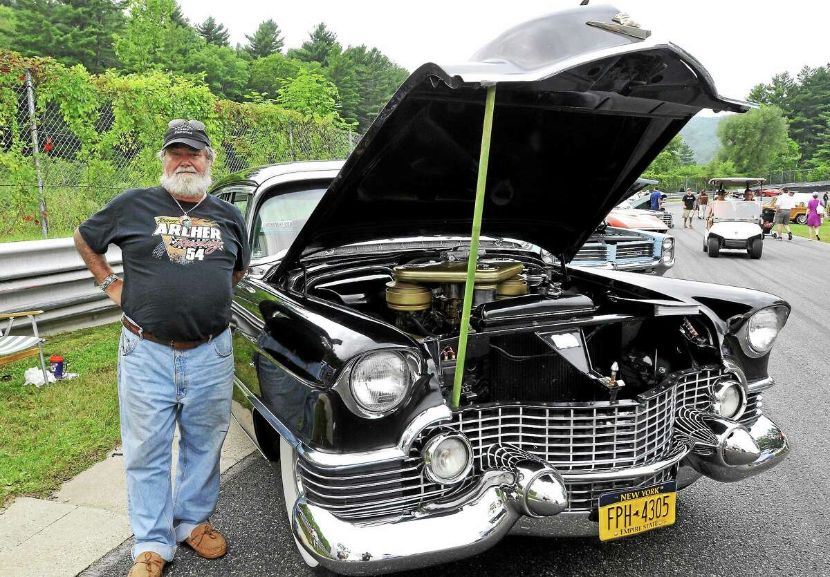 Allen Archer, of Hillsdale, New York, with his 1954 Cadillac Fleetwood 60 Special on the track at Lime Rock Park in Lakeville Sunday.