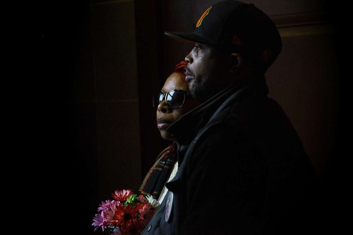 Michael Brown’s mother Lesley McSpadden and his step-father Louis Head prepare to leave the Missouri Capitol building after the NAACP rally in Jefferson, Mo. on Dec. 5, 2014.