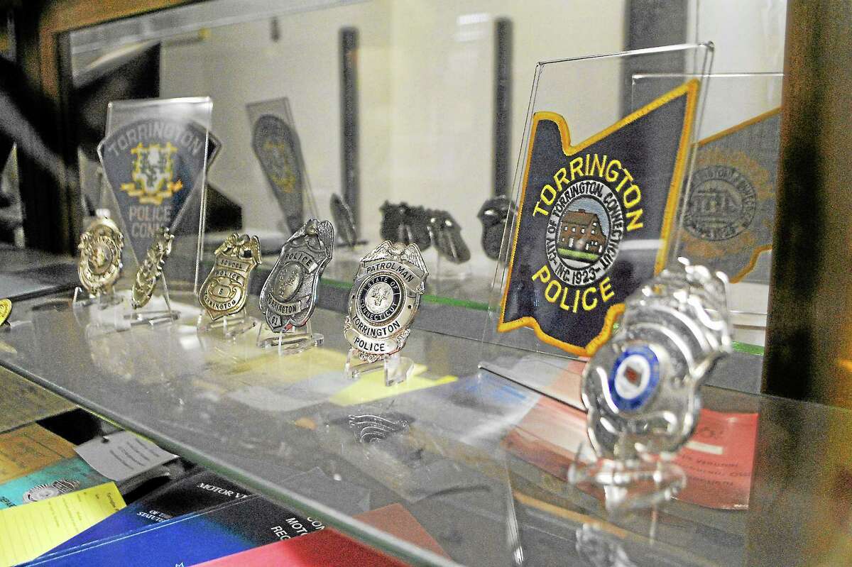 Jessica Glenza-Register Citizen ¬ Shields of the Torrington Police Department on display in the station.