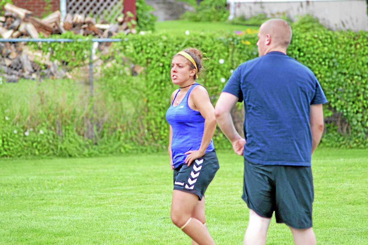 Jenn Stango begins her second year on the sideline as an assistant coach for Wolcott Tech under head coach Jamie Coty. Photo by Pete Paguaga - Register Citizen