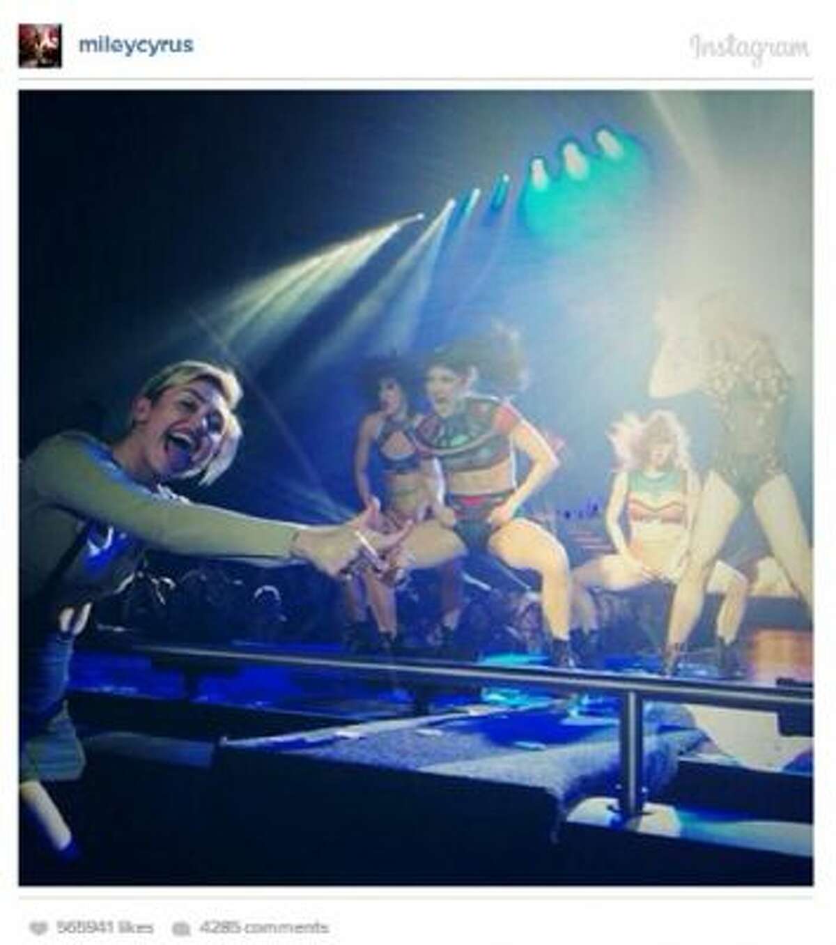 A screenshot of Miley Cyrus' Instagram account. Cyrus was spotted at the Britney Spears concert in Las Vegas.