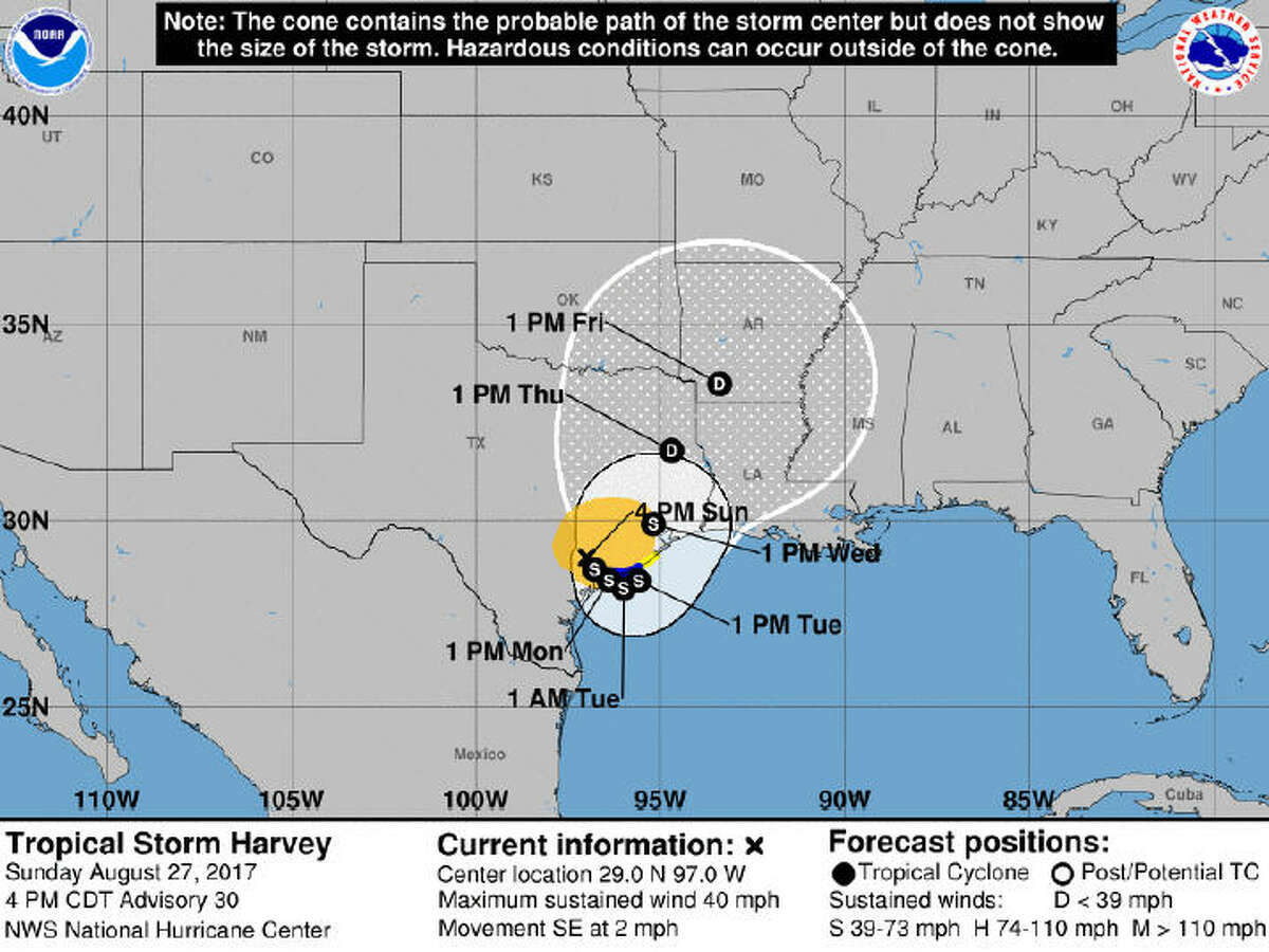 Hurricane Harvey forecast maps 10 pm, Aug. 27, 2017
