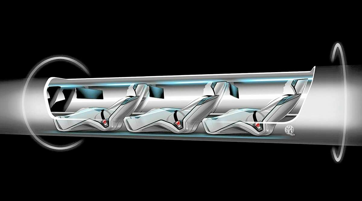 FILE - This file image released by Tesla Motors shows a sketch of the Hyperloop capsule with passengers onboard. When billionaire entrepreneur Elon Musk published fanciful plans to shoot capsules full of people at the speed of sound through a tube connecting Los Angeles and San Francisco, he asked the public to perfect his rough plans. From tinkerers to engineers, the race is on. (AP Photo/Tesla Motors, file)