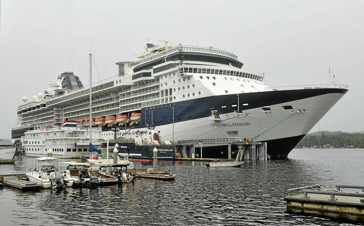The Celebrity cruises ship Millennium is tied up at the Berth 3 dock, Wednesday, Aug. 21, 2013 in Ketchikan, Alaska. The Millennium, the Celebrity Cruises ship that returned to Ketchikan, Alaska, after experiencing mechanical issues last weekend will remain there at least until Thursday, a spokeswoman said Wednesday. (AP Photo/Ketchikan Daily News, Hall Anderson)