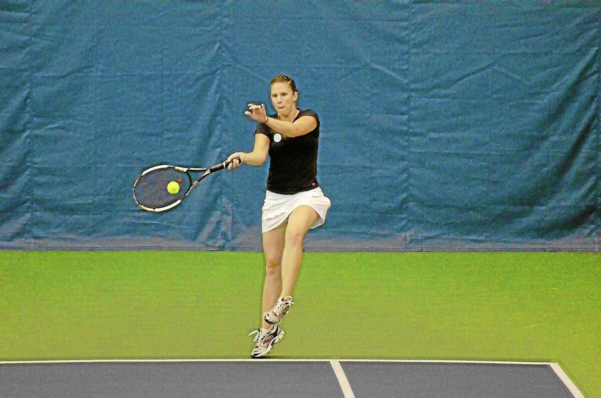 Colleen Green returns a shot during the finals of the First Niagara Family Classic Thursday at Yale.