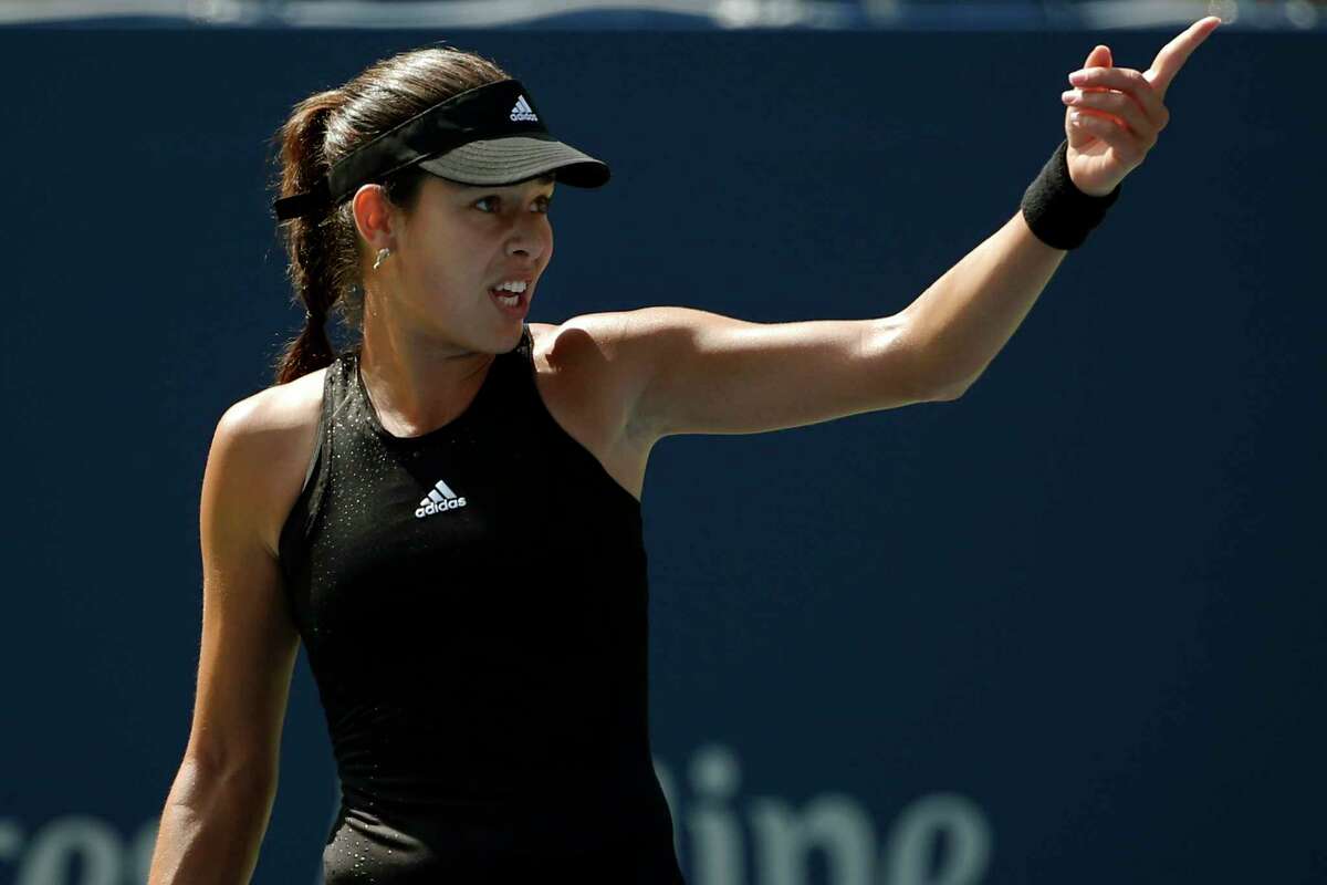 Ana Ivanovic motions to the umpire after a point in the first set against Alison Riske during the opening round of the U.S. Open on Tuesday in New York.