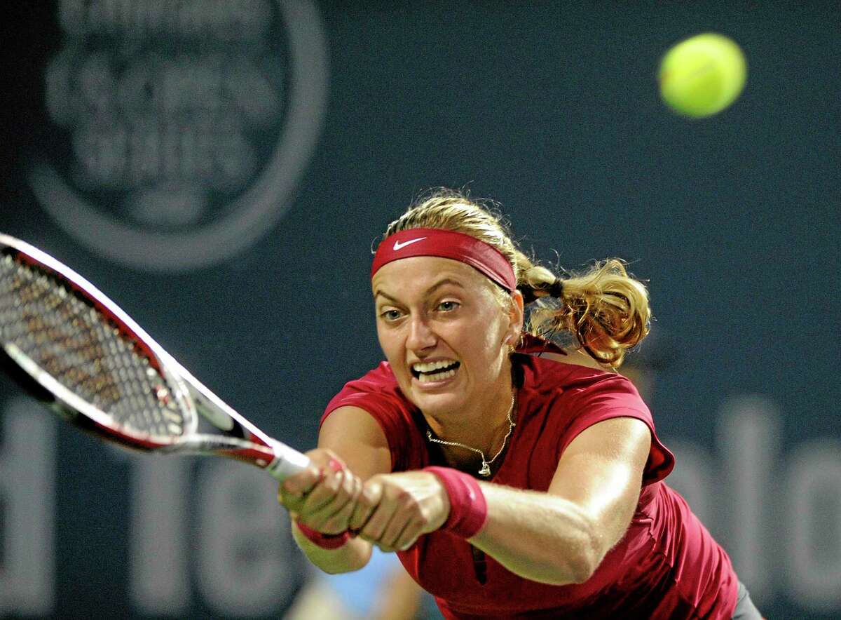 Petra Kvitova stretches for a backhand during her semifinal win over Sam Stosur on Friday night at the Connecticut Open in New Haven.