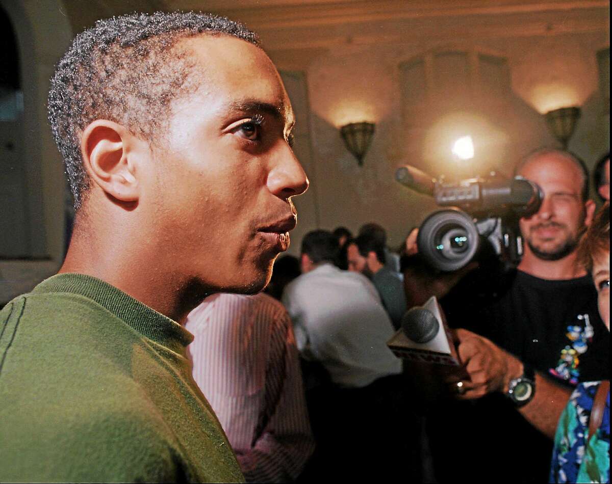 Milo Sheff speaks to the media at a news conference at Milner School in Hartford, Conn. on July 9, 1996. Sheff, 17, was the lead plaintiff in the case, which was filed when he was 10 years old.