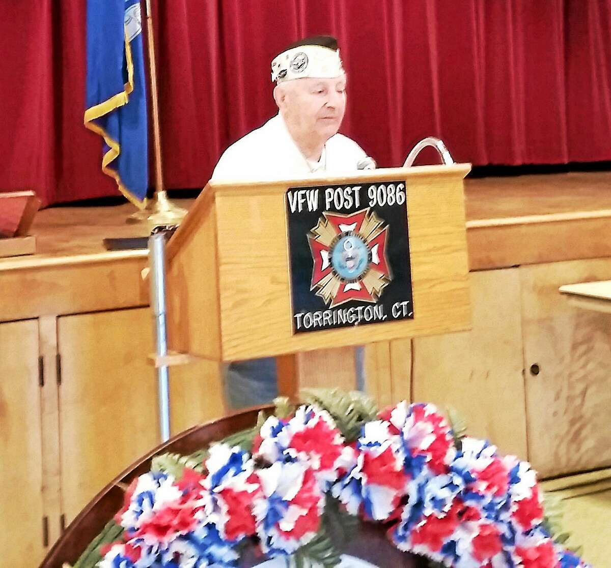 World War II veteran and Pearl Harbor survivor Isadore Tadiello, 93, of North Canaan speaks at the Pearl Harbor Day observance ceremony.
