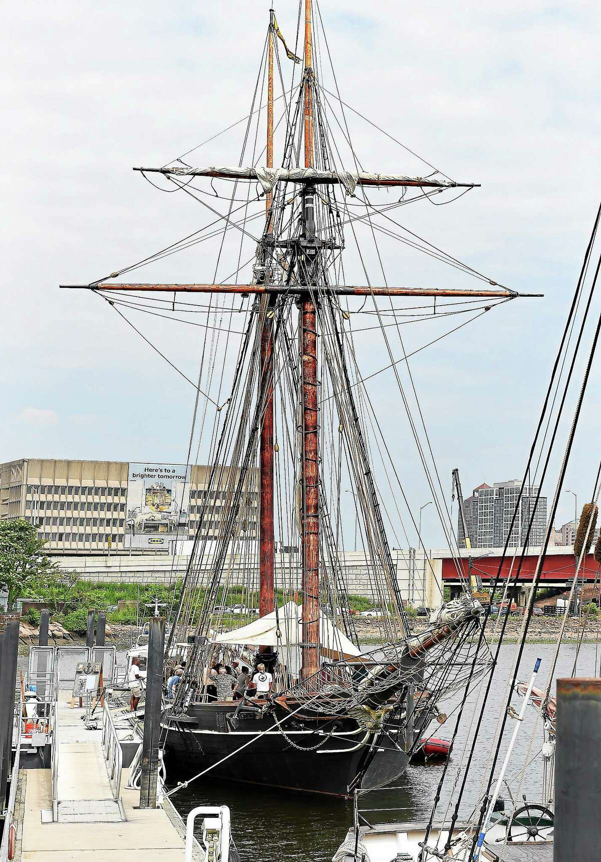 The Amistad, is docked in New Haven Harbor during the homecoming ceremony. The boat will be in Long Island Sound for most of the summer, with many events and public trips planned. July 2, 2014.