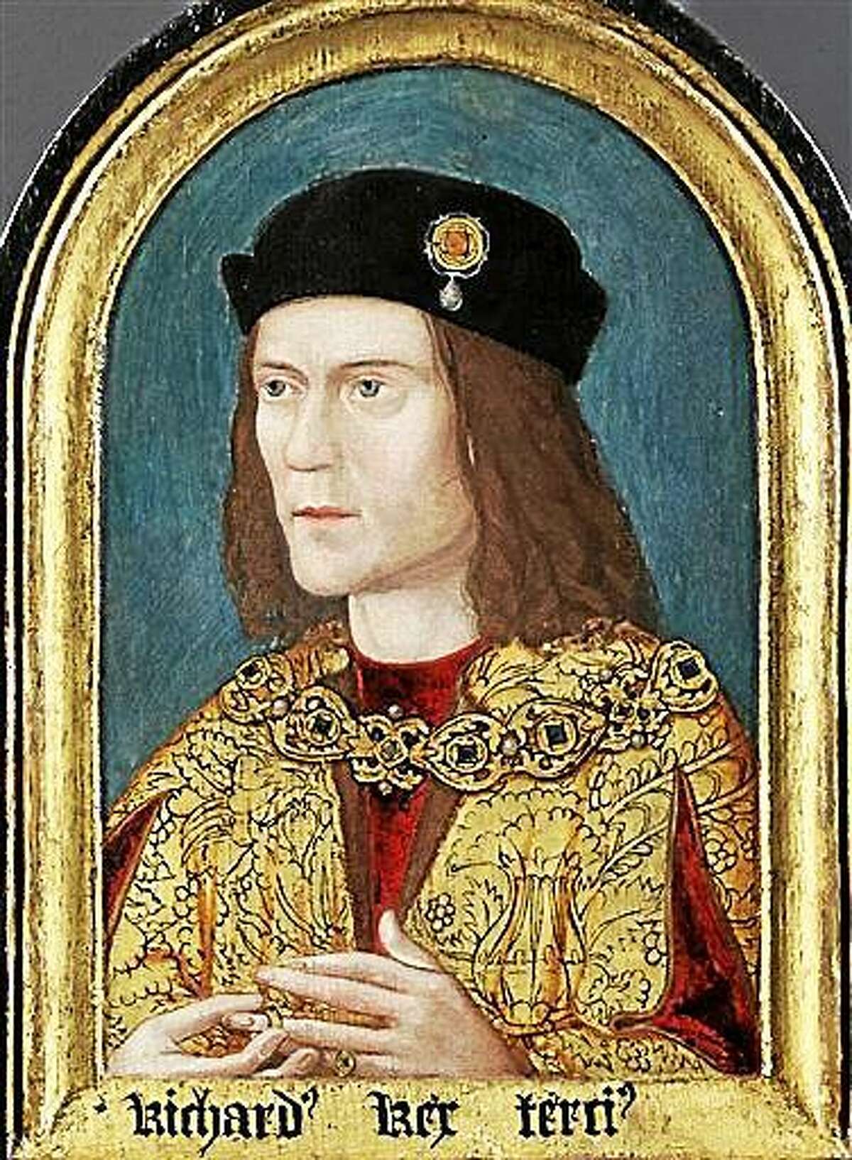 FILE- This is an undated file photo released by the University of Leicester, England, showing a portrait of Britain's King Richard II who's skeletal remains were found underneath a car park in Leicester, England, in September 2012, after being missing for around 500 years. According to research published Tuesday Dec. 2, 2014, in the Nature Communications journal, scientists compared the skeleton?s DNA to predict eye and hair color of the long lost king. However samples from living relatives found no matches, a discovery that could throw the nobility of some royal descendants into question, including Henry V, Henry VI and the entire Tudor royal dynasty. But Kevin Schurer, pro vice-chancellor of the University of Leicester, said England?s current royal family does not claim Richard III as a relative and shouldn?t be worried about the legitimacy of their royal line. (AP Photo/Society Of Antiquities Of London via University of Leicester, FILE)