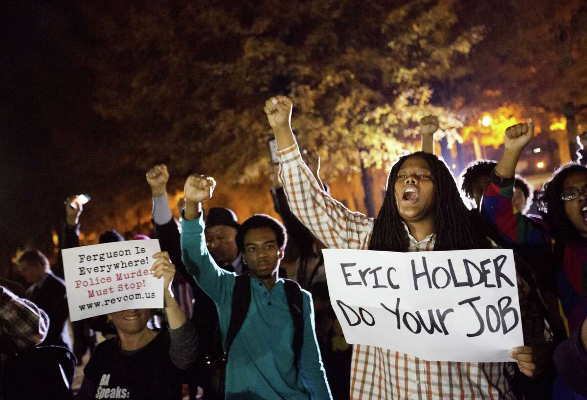 Protesters chant outside Ebenezer Baptist Church in Atlanta.