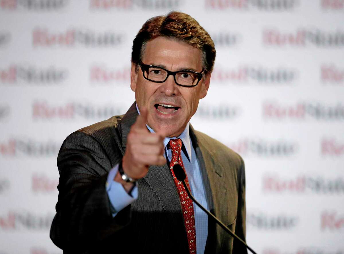 This Aug. 8, 2014, file photo shows Governor Rick Perry as he speaks at the 2014 Red State Gathering, in Fort Worth, Texas.