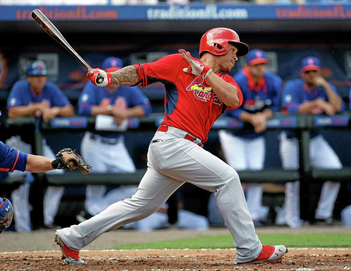 St. Louis Cardinals second baseman Kolten Wong hits a single in the second inning of a spring training win against the New York Mets on Wednesday in Port St. Lucie, Fla.