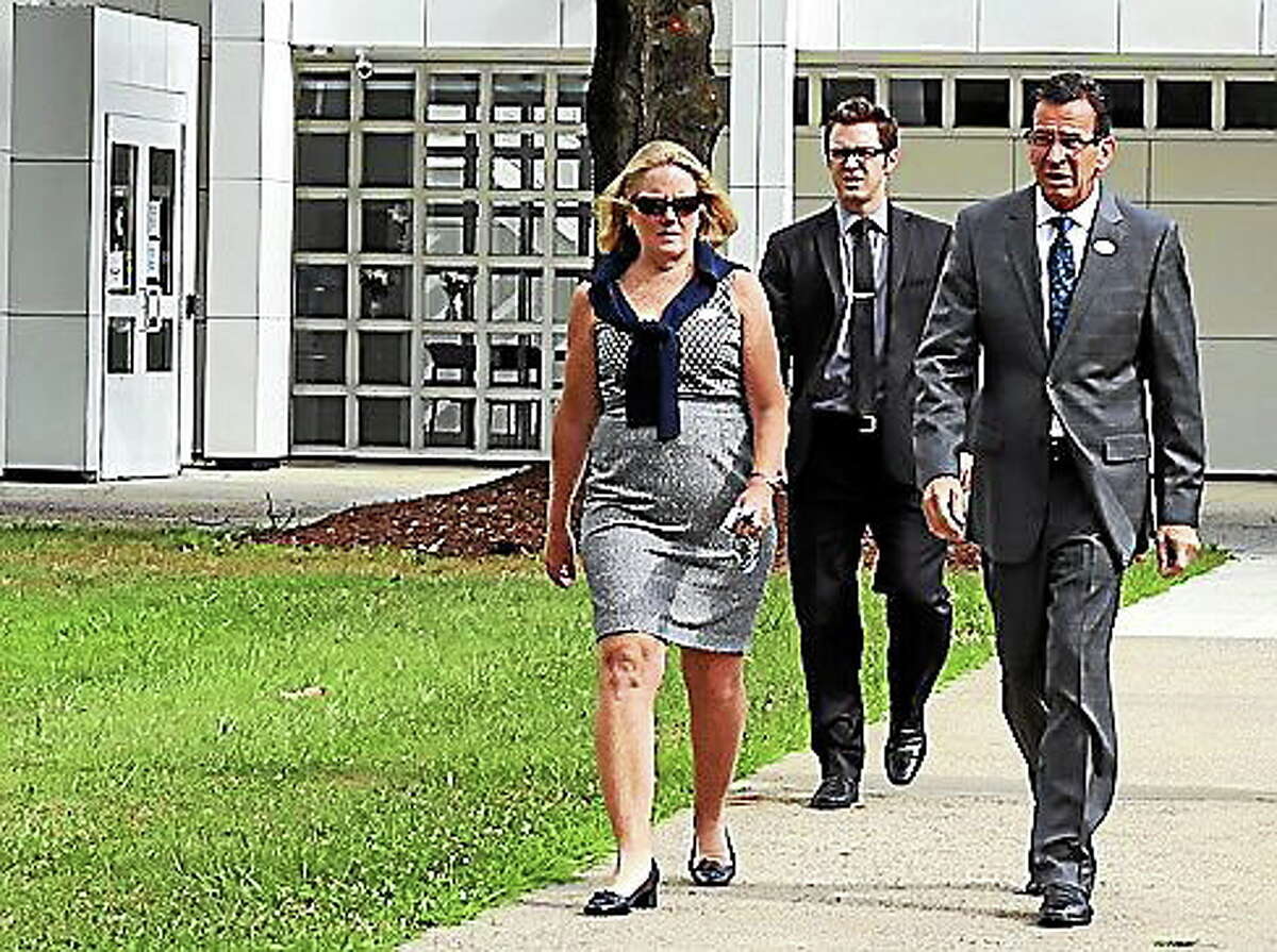 Gov. Dannel P. Malloy and his wife Cathy Malloy after voting Tuesday.