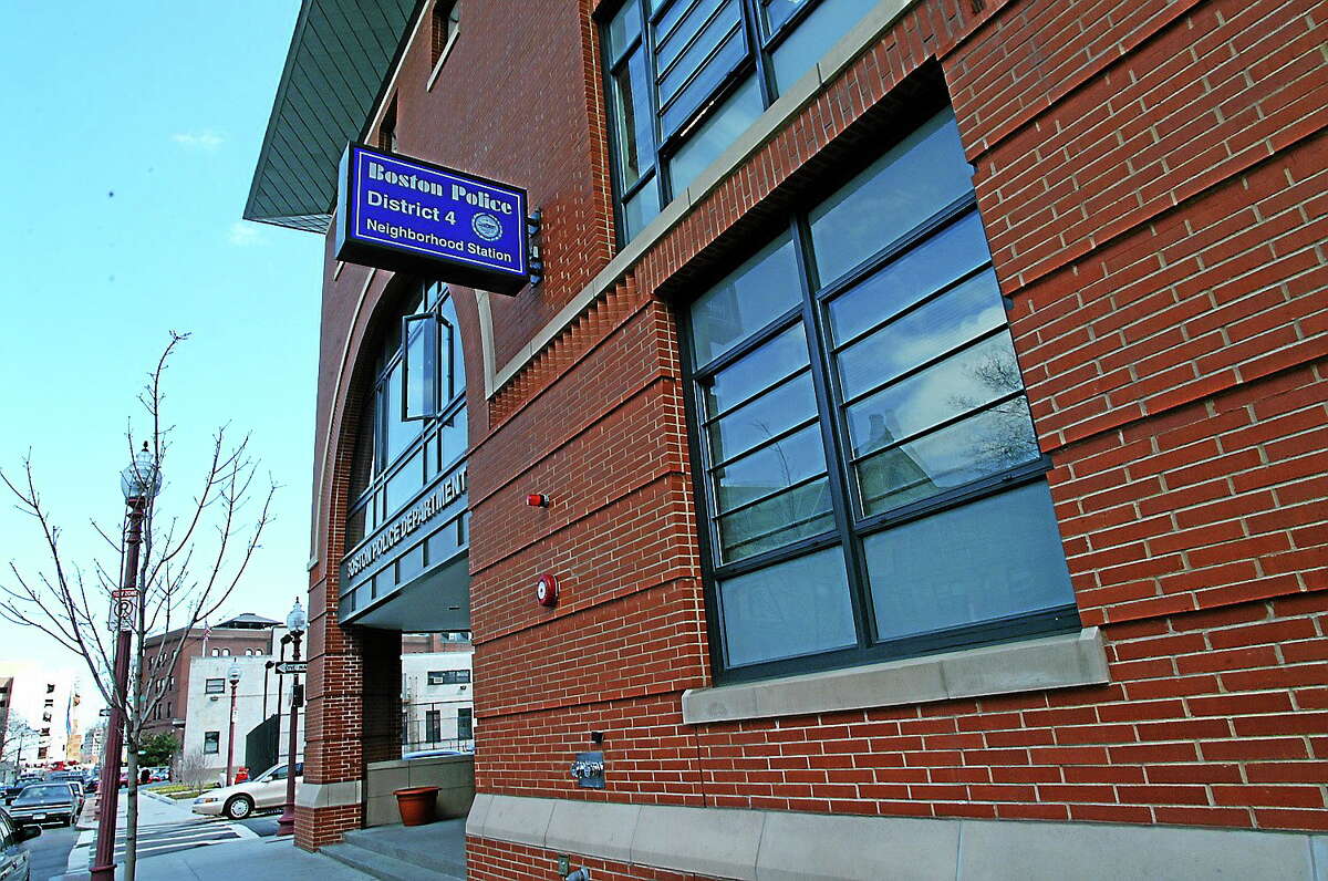 The outside of the Boston Police Department’s District 4 station. Police said a Stratford, Connecticut man was arrested after he was found sleeping in a marked police cruiser outside the station, not long after he was released on bail on a car theft charge.