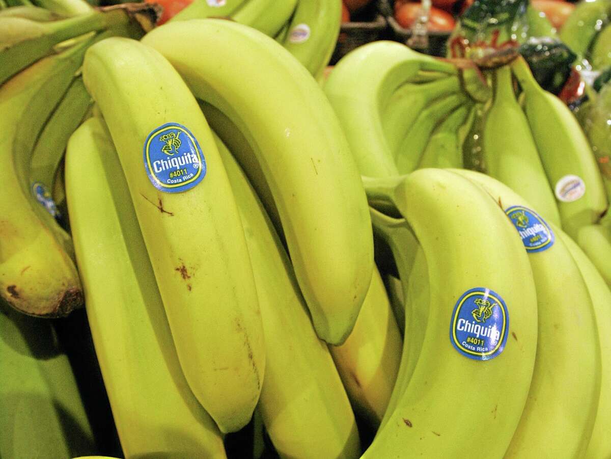 Chiquita bananas are on display at a grocery store in Bainbridge, Ohio.