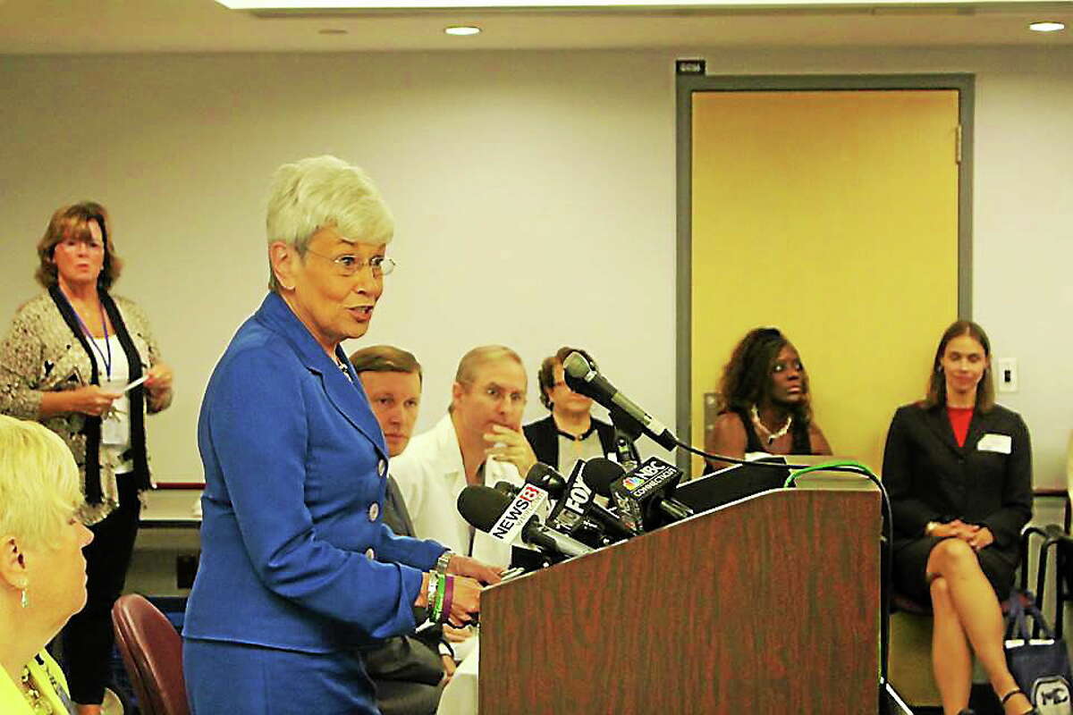 Connecticut Lt. Gov. Nancy Wyman speaks at a press conference launching a campaign called “Where’s baby? Look before you lock.”