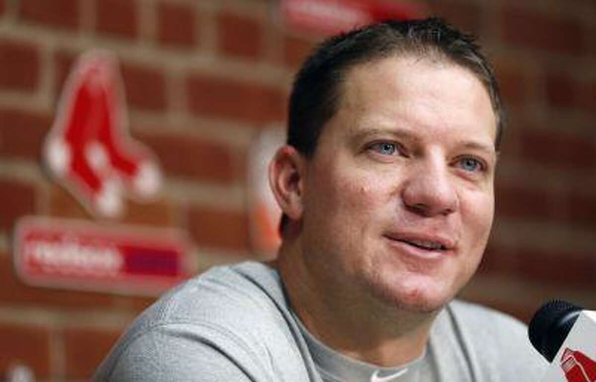 Boston Red Sox's Jake Peavy speaks during a news conference before a baseball game against the Seattle Mariners in Boston, Thursday, Aug. 1, 2013.