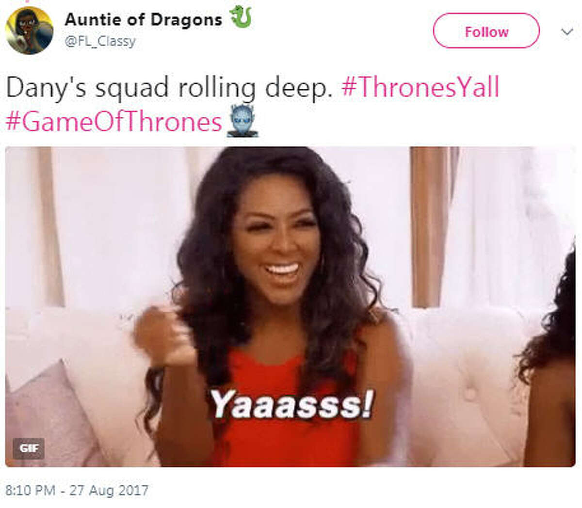 "Dany's squad rolling deep. #ThronesYall #GameOfThrones" Source: Twitter